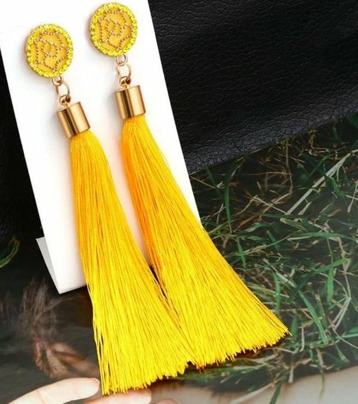 Crystal Long Drop Earrings para sa Babae Red Cotton Silk Fabric Fringe Earrings 2021