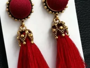 Crystal Long Drop Earrings for Women Red Cotton Silk Fabric Fringe Earrings 2021