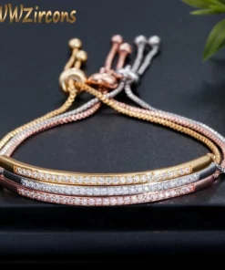 CWWZircons Adjustable Bracelet Bangle for Women Captivate Bar Slider Brilliant CZ Rose Gold Color Jewelry Pulseira Feminia CB089