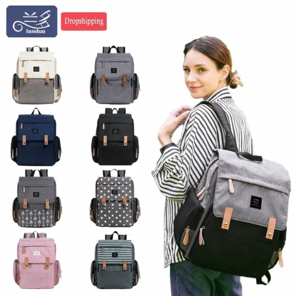 LAND Mommy Diaper Bags Landuo Mother Large Capacity Travel Nappy Backpacks with changing mat Convenient Baby Nursing Bags MPB86