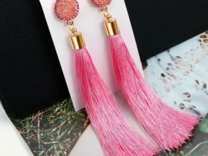 Crystal Long Drop Earrings for Women Red Cotton Silk Fabric Fringe Earrings 2021