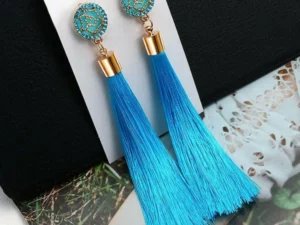 Crystal Long Drop Earrings for Women Red Cotton Silk Fabric Fringe Earrings 2021