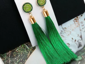 Crystal Long Drop Earrings for Women Red Cotton Silk Fabric Fringe Earrings 2021