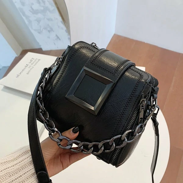 Shoulder Bag PU Leather Retro Chains Hasp Small Delicate Bucket Bags