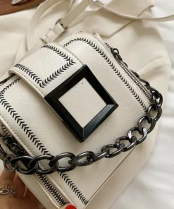 Shoulder Bag PU Leather Retro Chains Hasp Small Delicate Bucket Bags