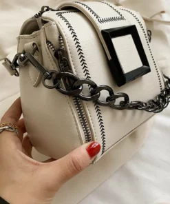 Shoulder Bag PU Leather Retro Chains Hasp Small Delicate Bucket Bags