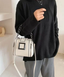 Shoulder Bag PU Leather Retro Chains Hasp Small Delicate Bucket Bags