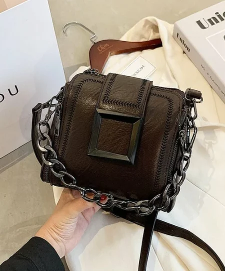 Shoulder Bag PU Leather Retro Chains Hasp Small Delicate Bucket Bags