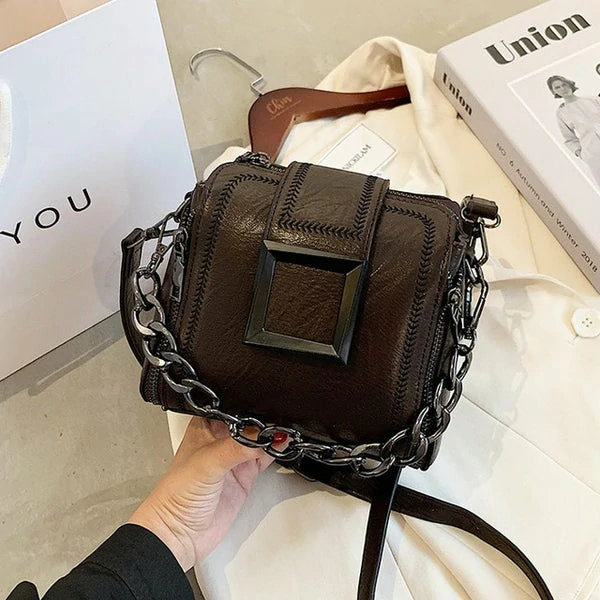 Shoulder Bag PU Leather Retro Chains Hasp Small Delicate Bucket Bags