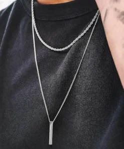 Bar & Rope Necklace Set (Silver)