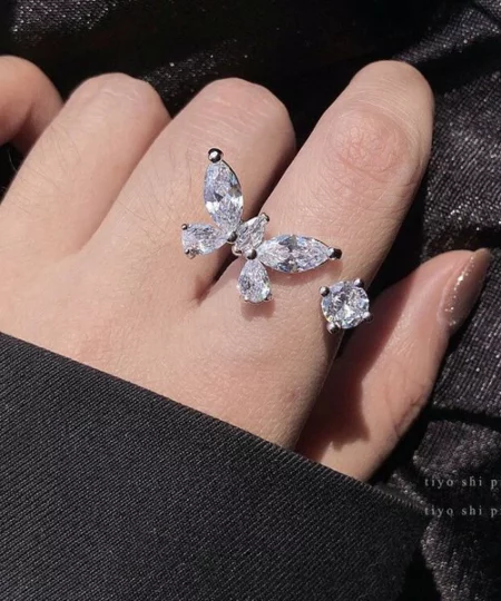 S925 Silver Butterfly Ring Series Micro-Inlaid Zircon