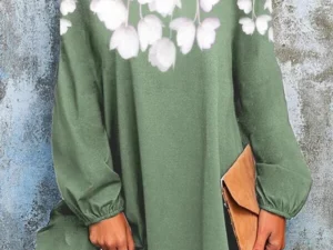 Temperament white flower print pullover dress