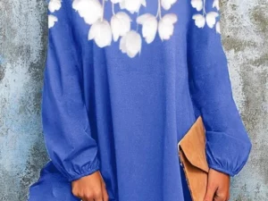 Temperament white flower print pullover dress
