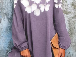 Temperament white flower print pullover dress
