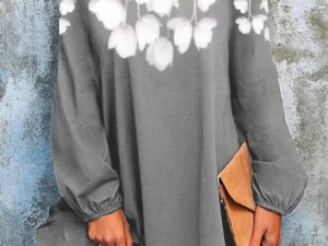 Temperament white flower print pullover dress