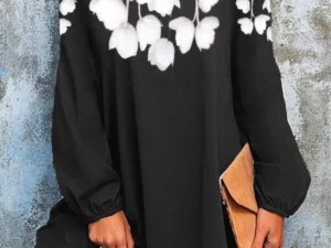 Temperament white flower print pullover dress