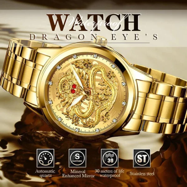 ✨PROMOZIONE FESTA DEL PAPÀ - 50% DI SCONTO✨OROLOGIO GOLDEN DRAGON IN RILIEVO