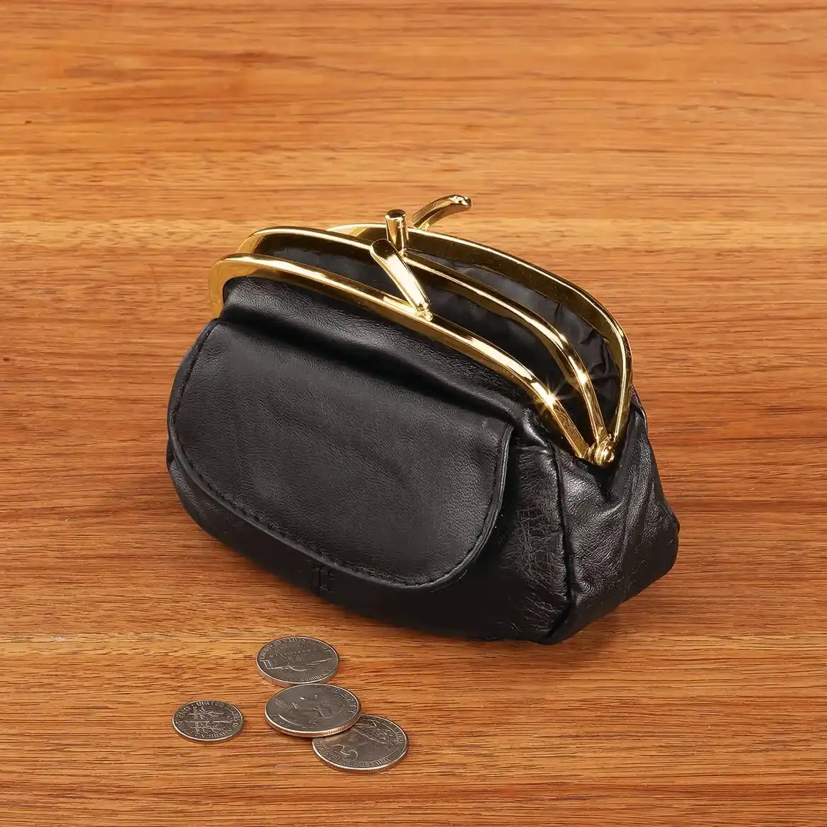 Dual Clasp Leather Coin Purse