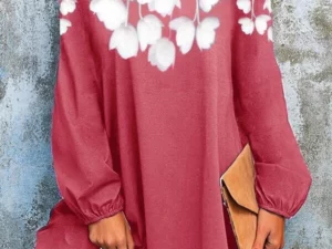 Temperament white flower print pullover dress