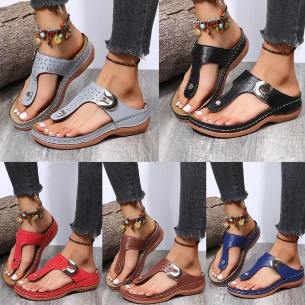 2022 Kau Makahiki Hou Nā Wahine Hoʻohina Metala Hiʻona Hiʻohiʻona Kūlana Wedge Flip-Flops