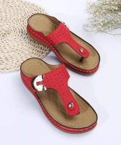 2022 Summer New Women's Metal Decor Feature Pattern Wedge Flip-Flops