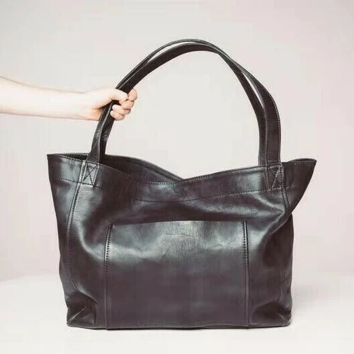 Women's Large Soft Leather Tote Bag With Pocket
