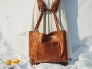 Women's Large Soft Leather Tote Bag With Pocket