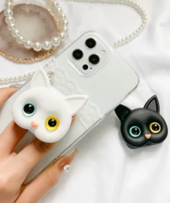 3D Cute Kitten Phone Holder na may mini Mirror