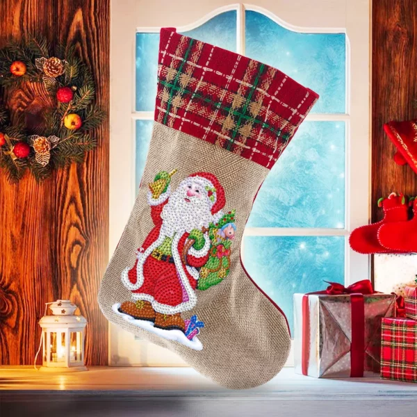 5D የአልማዝ ሥዕል Xmas Rhinestone Sock ጥልፍ ሞዛይክ ስጦታ ቦርሳ