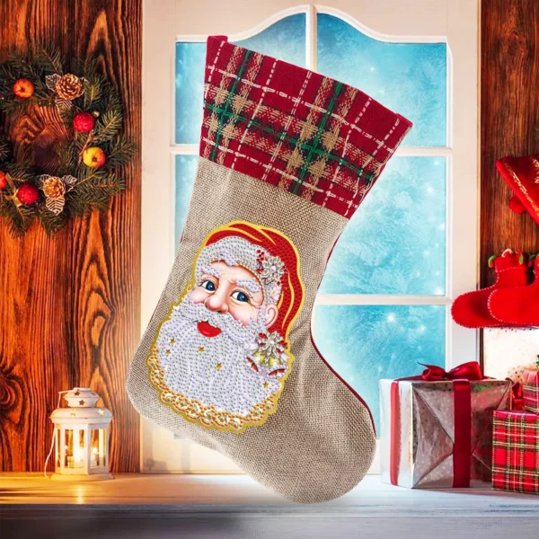 5D የአልማዝ ሥዕል Xmas Rhinestone Sock ጥልፍ ሞዛይክ ስጦታ ቦርሳ