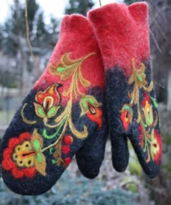 Cashmere Embroidery Flowers Mittens