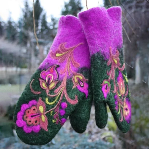 Kaschmir Broderie Blummen Mittens