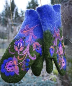 Cashmere Embroidery Flowers Mittens