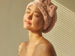 Coral Velvet Cute Bow Bath Cap