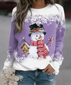 Multicolor Snowman Print Christmas Sweatshirt