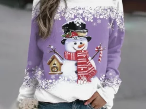 Multicolor Snowman Print Christmas Sweatshirt
