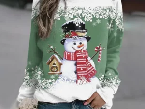 Multicolor Snowman Print Christmas Sweatshirt