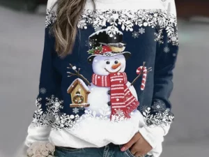 Multicolor Snowman Print Christmas Sweatshirt