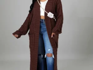 Trending Cable Knit Cardigan With Dual Pocket