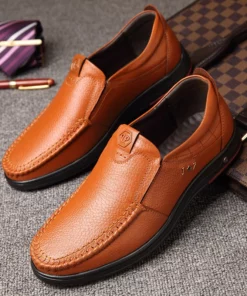 DRESSYE Männer Echt Lieder Soft Insole Casual Business Slip On Loafers