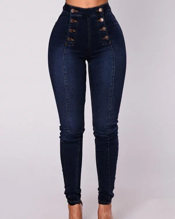 Dobbeltradede skinny jeans med høj talje