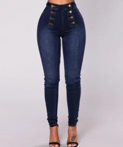 Двубортные джинсы скинни с высокой талией