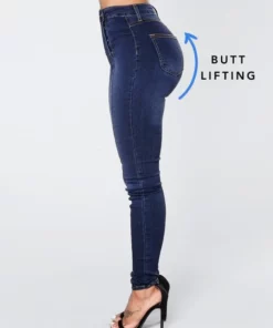 Úzke džínsy s dvojitým vysokým pásom