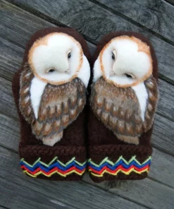Hand Knitted Nordic Mittens with Owls