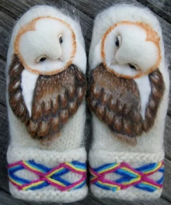Hand Knitted Nordic Mittens with Owls
