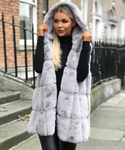 Hooded Jacket Faux Fur Ladies Vest Cardigan