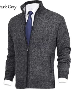 Men's Fashion Solid Color Stand Collar Cardigan Sweater Knit Jacket