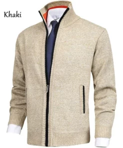 Men's Fashion Solid Color Stand Collar Cardigan Sweater Knit Jacket