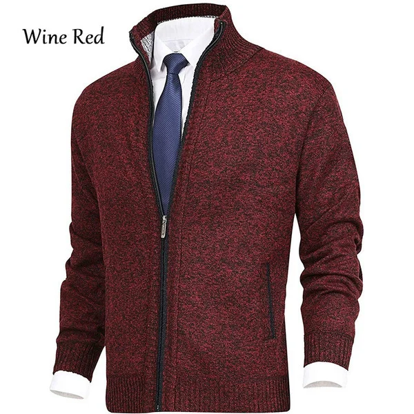 ຜູ້ຊາຍຄົນອັບເດດ: ສີແຂງ Stand Collar Cardigan Sweater Jacket Knit
