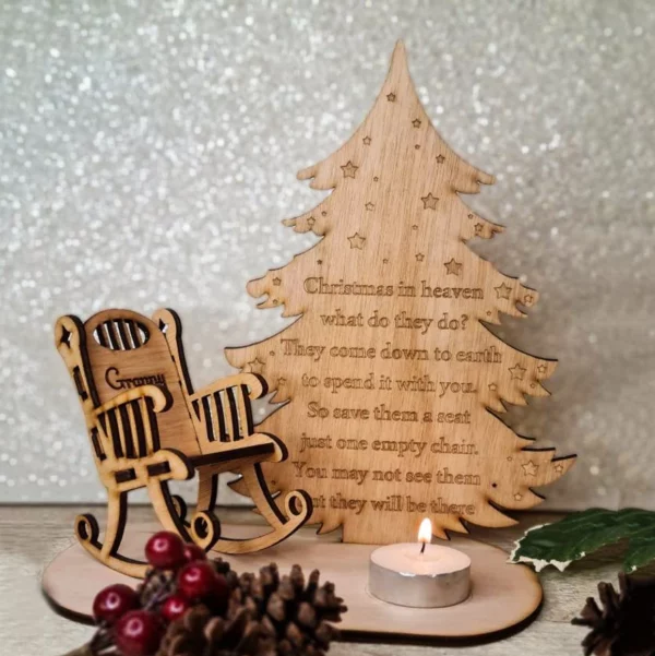 Personalisierte Weihnachten im Himmel Schaukelstuhl Ornament Memorial Tischplatte